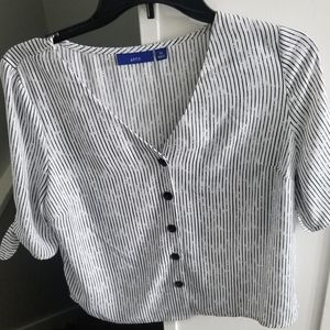 XS Apt 9 Striped Boxy Button Up, Tie Sleeves, Short Sleeve Blouse